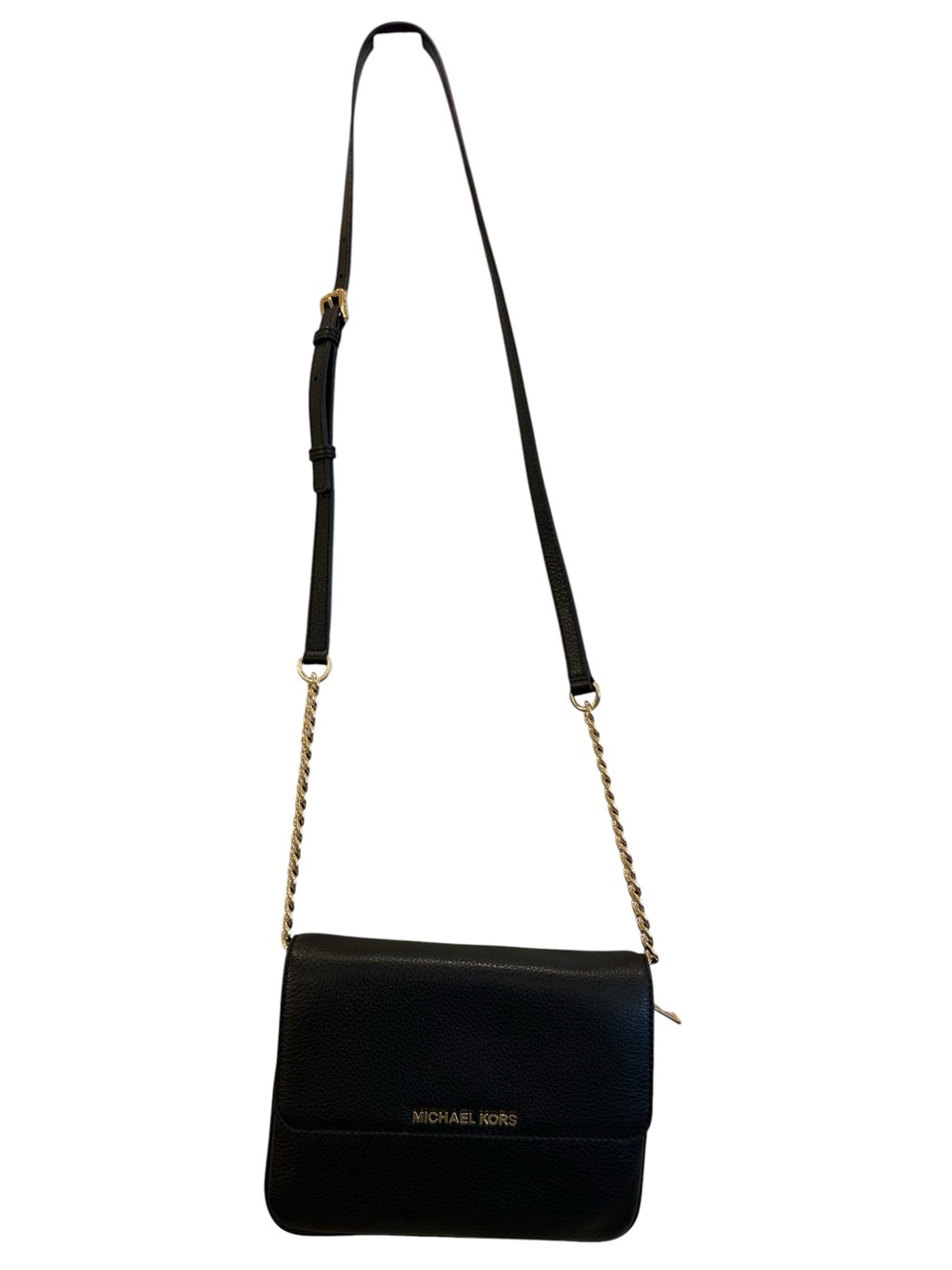 Michael Kors Black Leather Crossbody with Gold Chain Strap